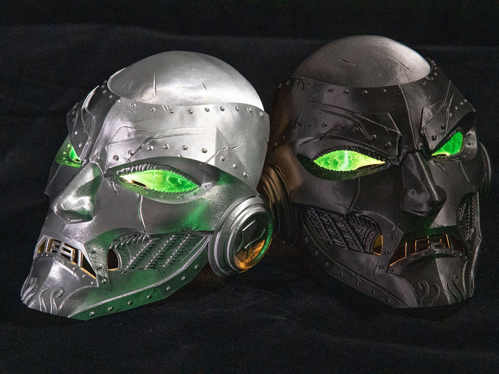 Máscara Cyberpunk Cráneo Mecánico 3D – Ojos Verdes