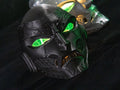 Máscara Cyberpunk Cráneo Mecánico 3D – Ojos Verdes