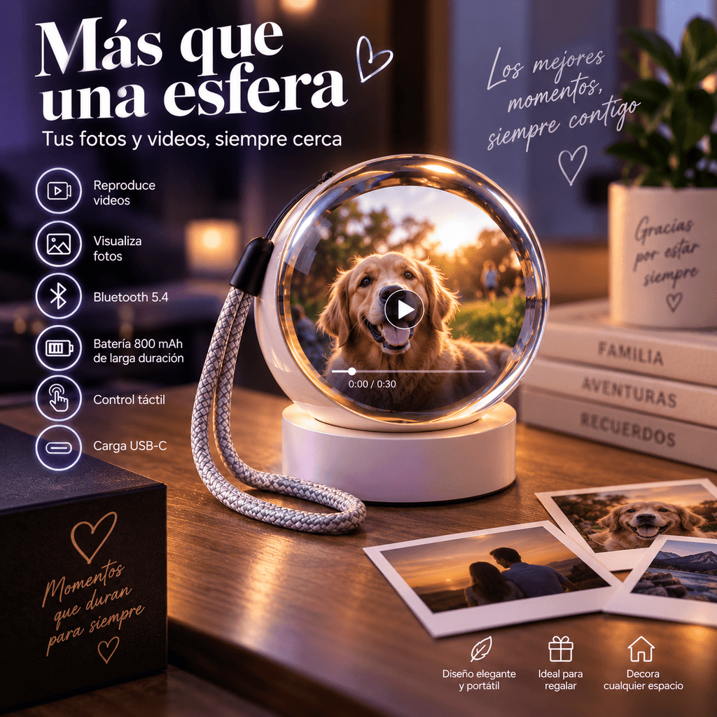 Esfera de Cristal con Reproductor de Vídeo y Fotos - Vantor StreetEsfera de Cristal con Reproductor de Vídeo y FotosVantor StreetVantor StreetEsfera de Cristal con Reproductor de Vídeo y Fotos