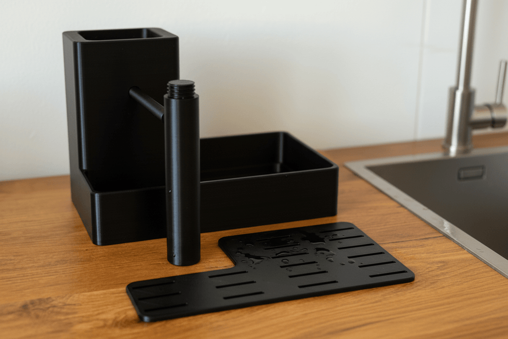SinkStation — Organizador de fregadero - Vantor StreetSinkStation — Organizador de fregaderoOrganización de cocinaVantor StreetVantor StreetSinkOrganizer 3D negro mate