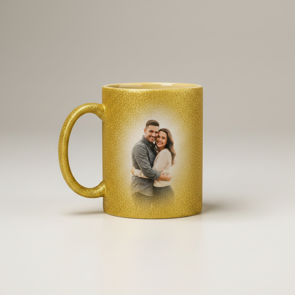 Taza dorada con pareja