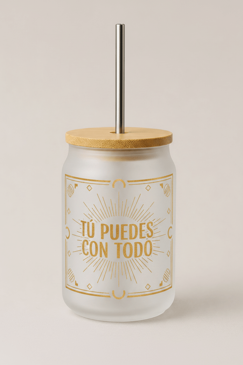 Vaso Can Esmerilado Personalizado | Tapa Bambú y Pajita - Vantor StreetVaso Can Esmerilado Personalizado | Tapa Bambú y PajitaVasosVantor StreetVantor StreetVaso motivacional sol dorado