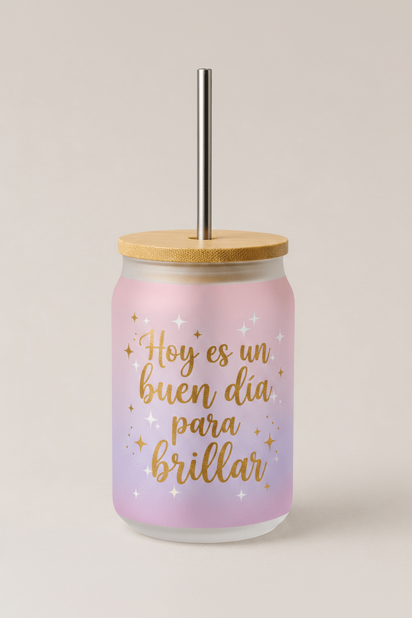 Vaso Can Esmerilado Personalizado | Tapa Bambú y Pajita - Vantor StreetVaso Can Esmerilado Personalizado | Tapa Bambú y PajitaVasosVantor StreetVantor StreetVaso motivacional brillar