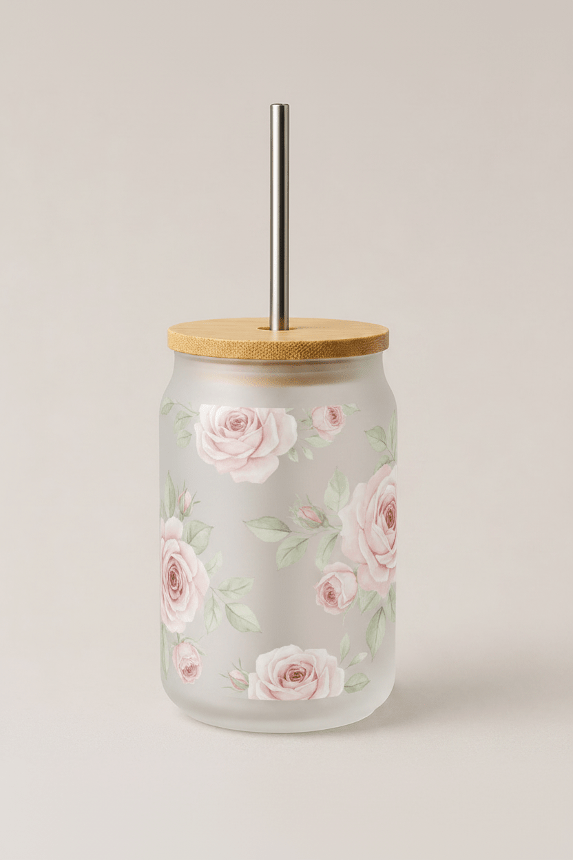 Vaso Can Esmerilado Personalizado | Tapa Bambú y Pajita - Vantor StreetVaso Can Esmerilado Personalizado | Tapa Bambú y PajitaVasosVantor StreetVantor StreetVaso floral pastel